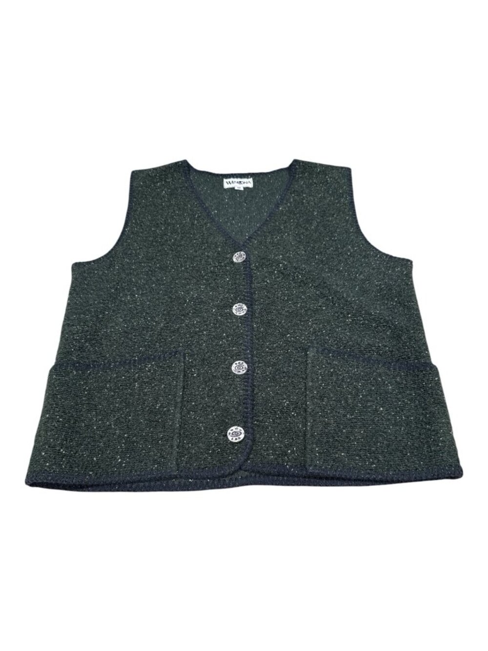 Vintage 90s Winona Fleece Knit Button Vest Vtg Outdoors Made In USA Green Medium